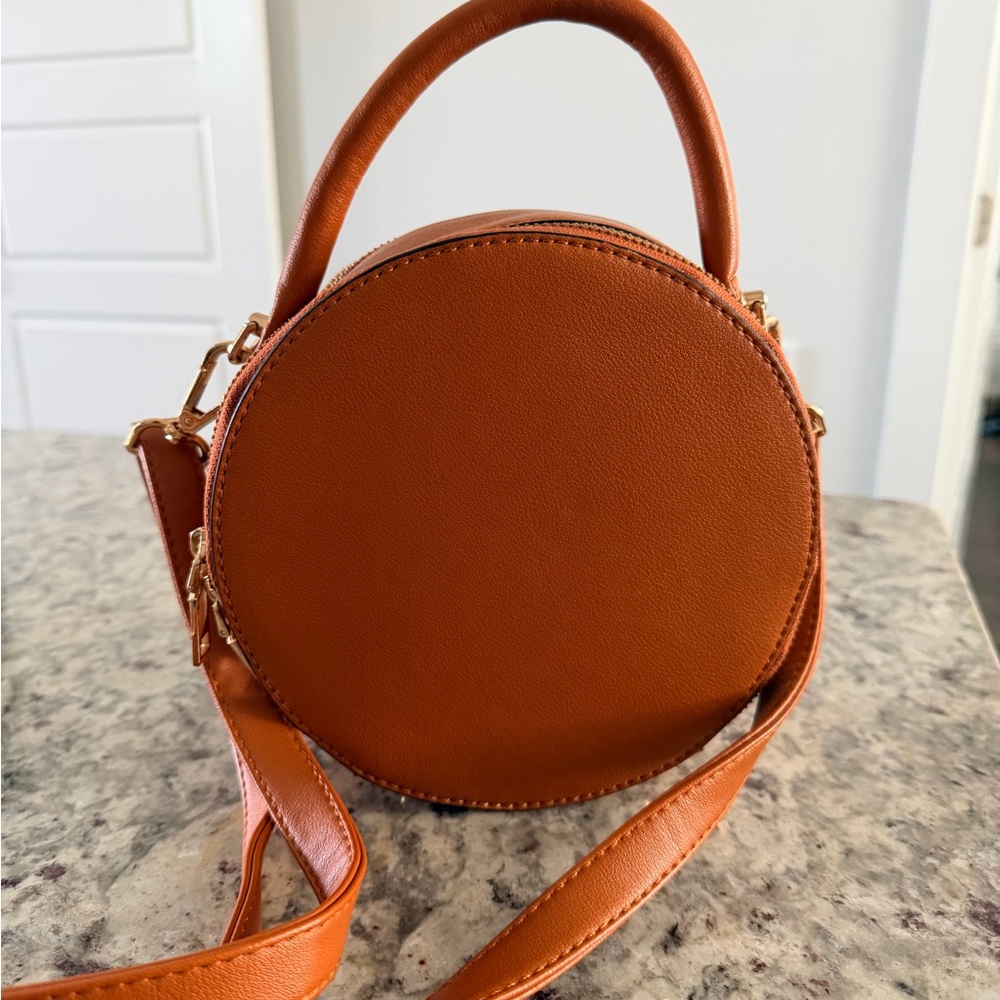 Round Tan Leather Handbag